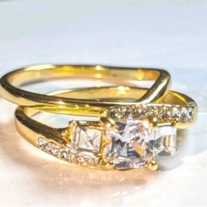 Womens 3ct Princess Cut Lab Created Diamond Halo Duo Wedding Ring Set Sz 10